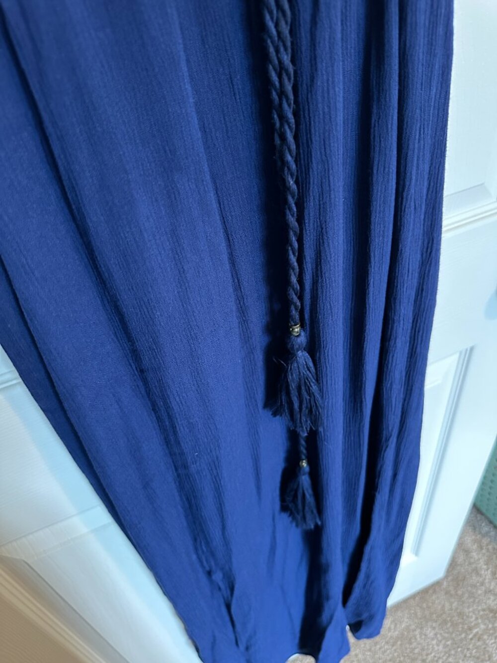 Women’s KNOX ROSE Navy Blue/White Tassel Tie Waist Maxi Tank Dress Size XXL - Picture 7 of 8